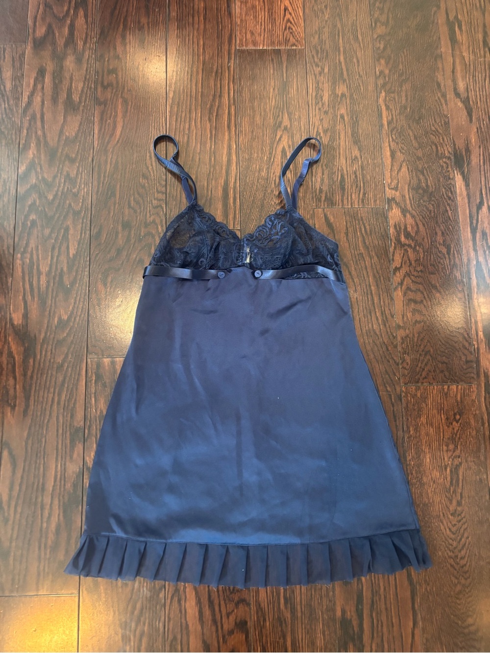 La Perla Navy Lace-Trim Satin Chemise